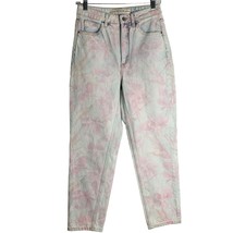 Guess Retro High Rise Tapered Jeans 28 Light Wash Pink Floral 5 Pocket Zip - £33.00 GBP