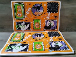 Halloween Vinyl Foam Back Placemats Set 7 Witch Ghost Bats Pumpkins Skel... - $27.71