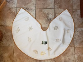 Christmas Tree Skirt White with Gold Embroidered Angels, Snowflakes JOY 42&quot; - £11.90 GBP