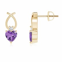ANGARA Natural Amethyst Heart Stud Earrings with Diamond in 14K Gold (4MM) - £304.28 GBP