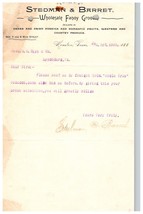1888 Signed Receipt Letterhead Stedman &amp; Barrett  Houston TX Uncle True Tobacco - £29.67 GBP