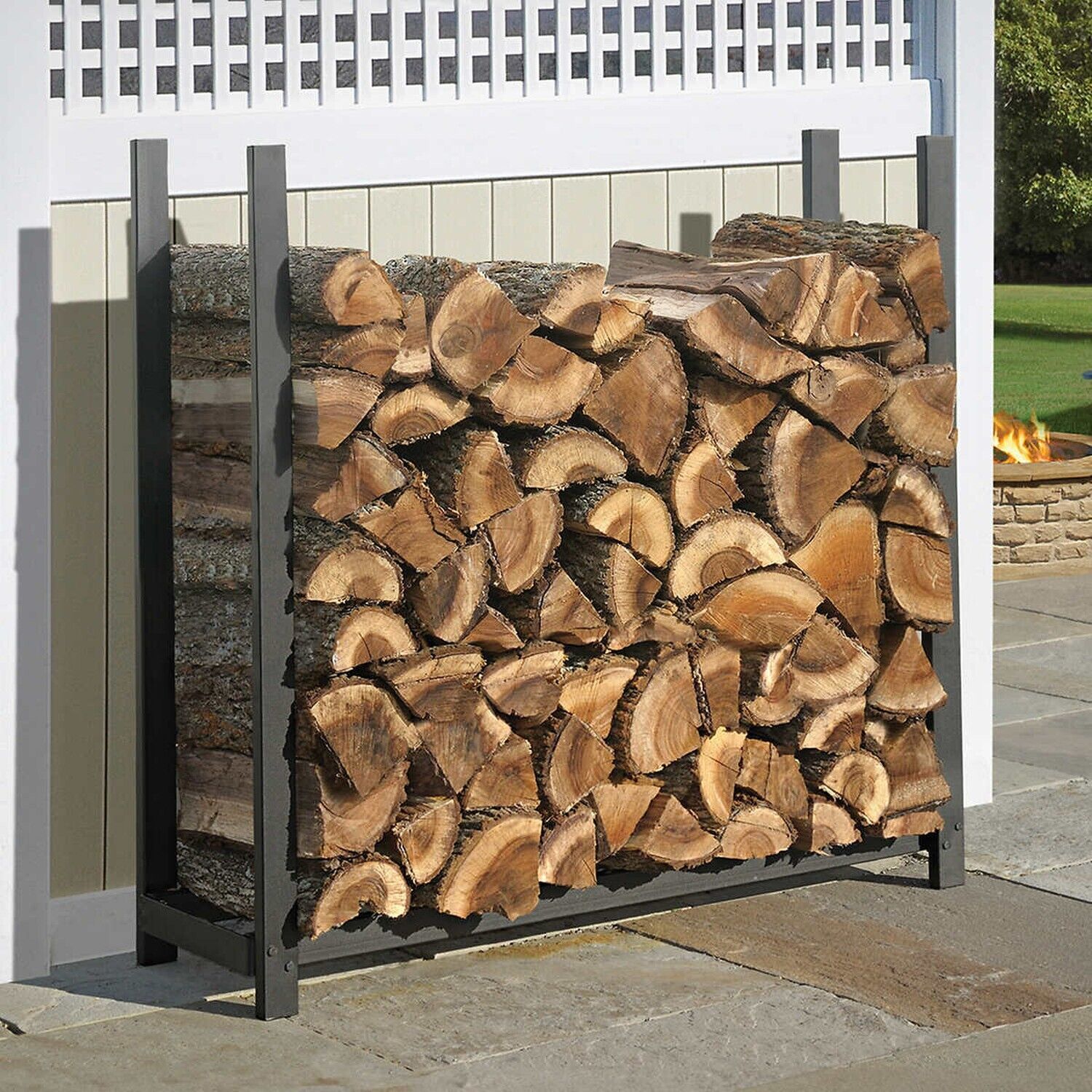 Primary image for FIREWOOD RACK CHOPPED WOOD HOLDER STACKER FIRE WOOD LOG STORAGE WITH COVER NEW ~