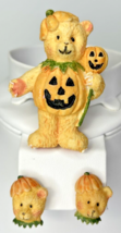 Vintage Teddy Bear Pumpkin JOL Halloween Pin Brooch 3-D and Earrings PB74 - £15.97 GBP