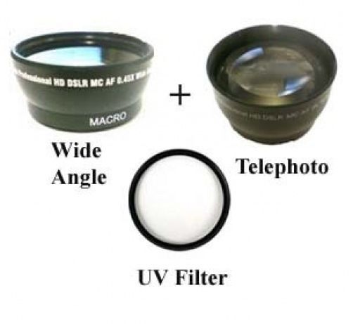 46mm Wide Lens + Telephoto+UV Filter BUNDLE for JVC GY-HM100 GY-HM100U GY-HM100E - $44.91