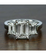 Emerald 2.65Ct Three Simulated Diamond Engagement Ring 14k White Gold Si... - £195.41 GBP