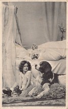 St Bernard Dog Guards Cute Little Girl Going To BED~1905 Lot Of 2 Postcards - £7.80 GBP