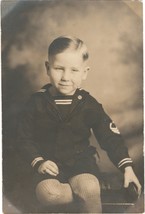Young Boy in Sailor Suit WW2 Era 4x6 inches - Sepia - Full Name on Back. - £6.76 GBP