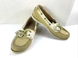 Timberland Women&#39;s Boat Shoes Beige White 9 M Leather Slip on 2 Eyelet L... - $27.54