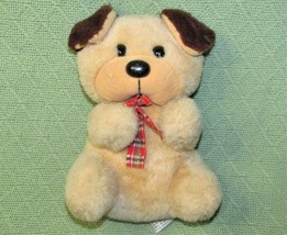 Vintage Cuddle Puff Puppy Plush 8" Rom Manufactoring Tan Dog Stuffed Animal Toy - $15.75