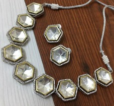 Bollywood Style Indian CZ Gold Plated Kundan Choker Bridal Necklace Jewelry Set - £74.69 GBP