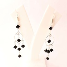 Black Spinel Cut Gemstone Handmade Ethnic Gifted Earrings Jewelry 3.10" SA 3499 - £4.13 GBP