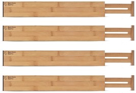 Set of 4 Adjustable Bamboo Drawer Dividers Expands 17&quot; to 21.5&quot; NEW - £25.65 GBP