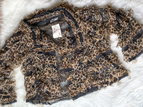 Sterling Styles Fringe Black Brown Leopard Cardigan Jacket Sheer Tulle Y... - $69.82
