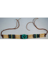 Tribal Design Necklace with Plastic  &amp; Turquoise Beads &amp; Pendant Braided... - £20.82 GBP