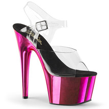 PLEASER Sexy 7&quot; Heel Hot Pink Chrome Platform Pole Dancer Stripper Clear Shoes - £54.65 GBP