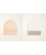 New Ann Taylor Women Pink White Ribbed Foldover Knit Beanie One Size - £19.68 GBP