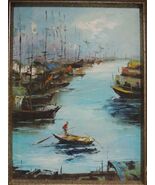 Peter Tang Painting 23"x17" Chinese Junk Boat signed PETE Acrylic 401 Li... - $107.99