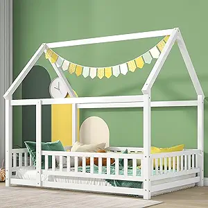 Full House Floor Bed For Kids, Montessori Floor Bed With Rails, Floor Be... - $463.99