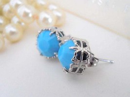 Turquoise Stud Earrings w/ Swarovski Crystals / Dainty Post Pierced Summer Blue  - £24.18 GBP