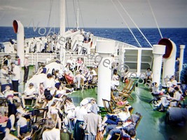1950 Ship Bow Crossing from USA Atlantic Ocean Red-Border Kodachrome Slide - £4.35 GBP