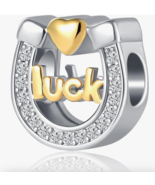 Lucky Horseshoe Gold Heart Dangle Bracelet Charm Pendant S925 Sterling S... - $183.22 MXN