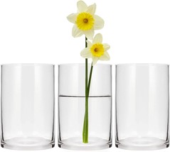 Set Of 3 Cylindrical Glass Vases (4&quot; W X 6&quot;) For Centerpieces, 6&quot; High Clear - £26.80 GBP