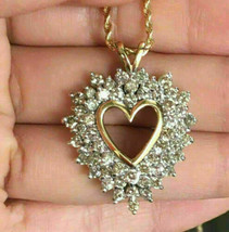 3CT  Lab Created Diamond Heart Pendant 14K Yellow Gold  Over Necklace Valentine - £111.13 GBP