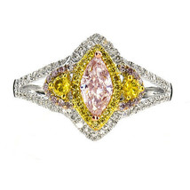 Fine 0.89ct Natural Fancy Yellow &amp; Pink Diamonds Engagement Ring 18K Solid Gold - £3,643.98 GBP