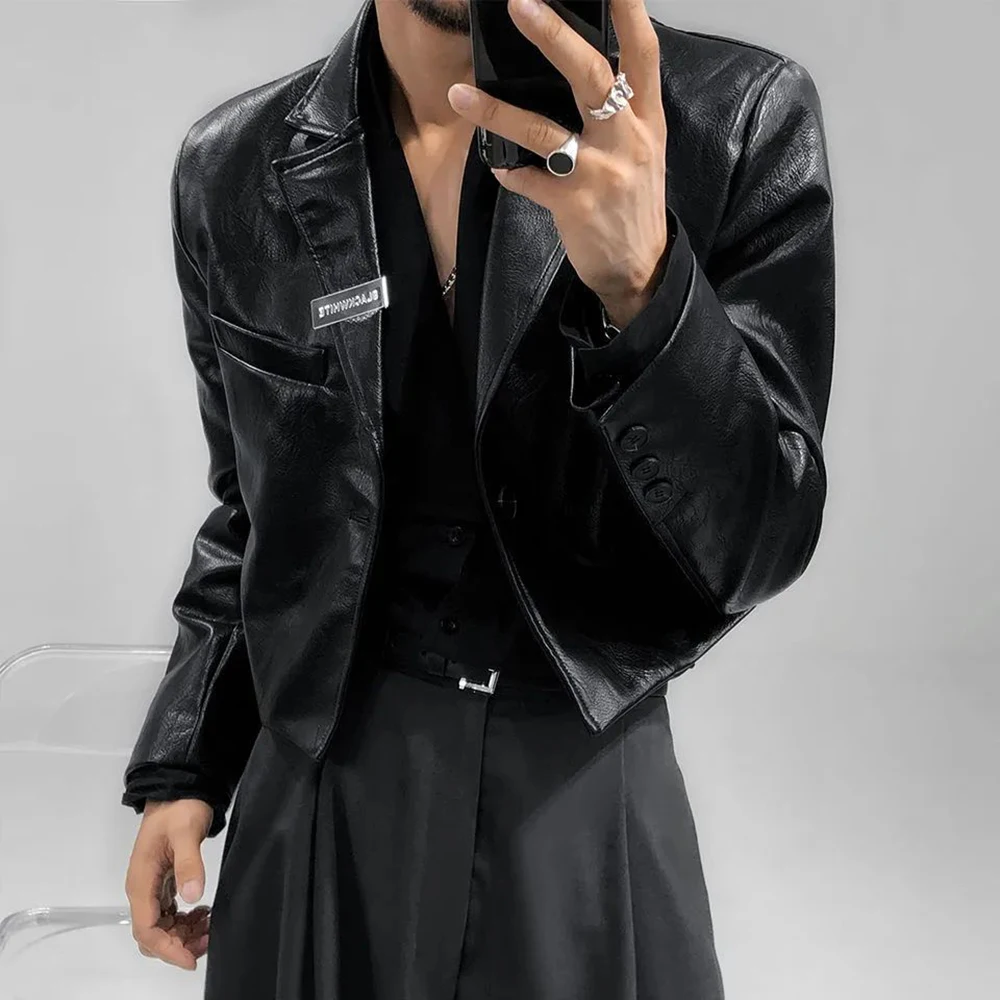 Unisex PU leather jacket Spring Autumn hip-hop reflective strip coat men&#39;s - $120.00