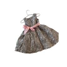 Rare Editions Girls Size 2T Gray Rose Textured Dress Formal Pink Tie Wai... - £15.81 GBP