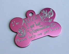 Alice In Wonderland Style Personalised Bone Dog Tag Got Lost In Wonderland - $20.00