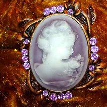 Beautiful old vintage cameo with rhinestones brooch - £56.64 GBP