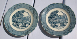 Royal Currier and Ives Blue Bread and Butter Plate Harvest USA Set of 2 - £7.08 GBP