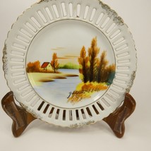 Hand Painted Japanese Decorative Plate Autumn Fall Landscape Scalloped FGJX1 - £7.86 GBP