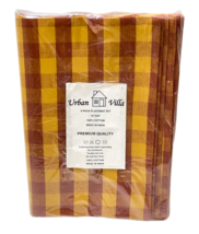 Urban Villa Fall Placemat Set (6) 14" x 20" Brick Red Yellow Checked 100... - $23.76
