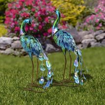 Zaer Ltd. Set of 2 Metallic Iron Peacock Outdoor Figurines (22&quot; Tall) - £83.59 GBP+
