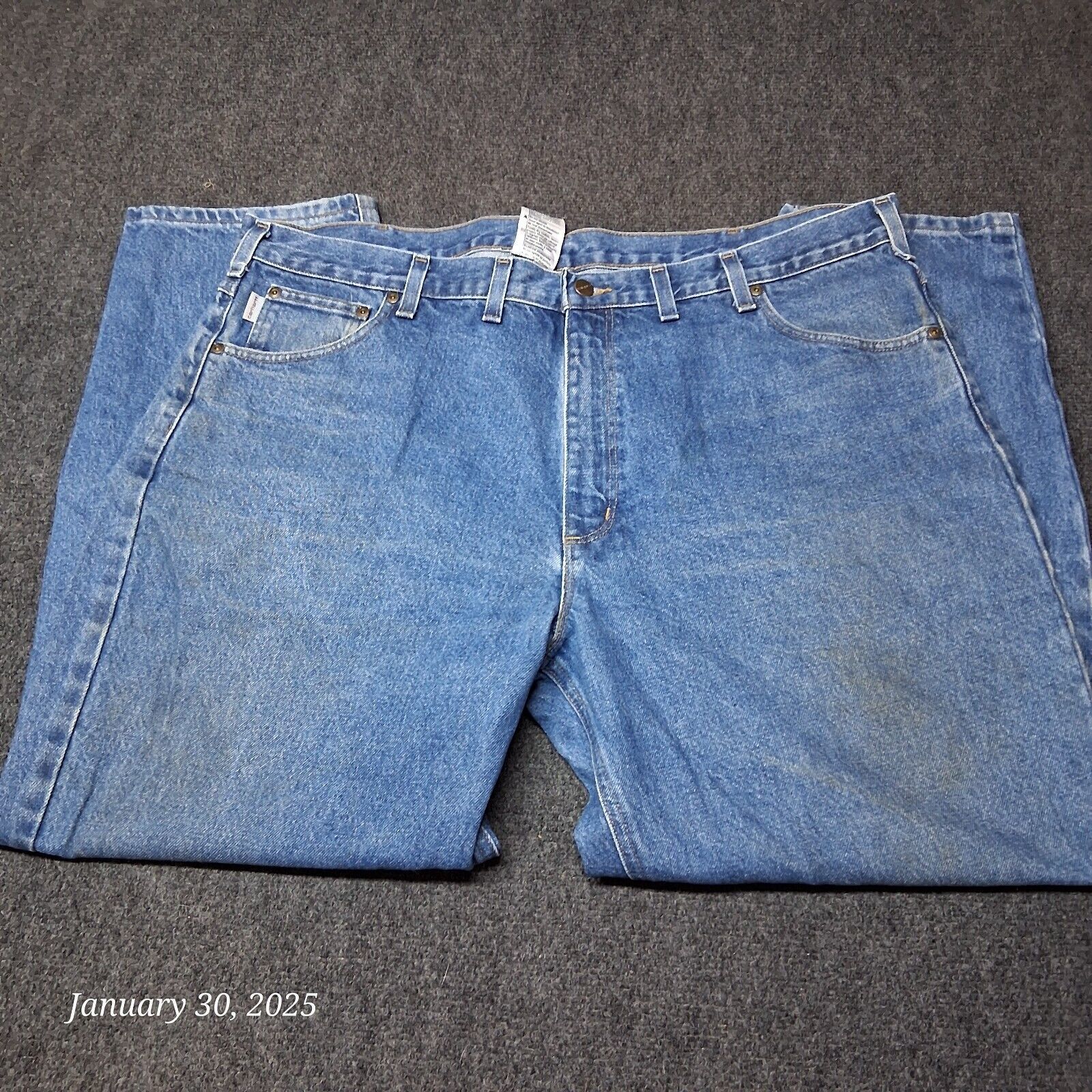 * Carhartt Jeans Men 44x30 Relaxed Fit Tapered Leg B17 DST Stone Wash Pants - $17.05
