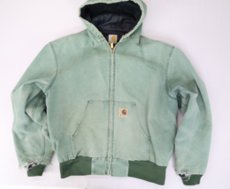 Vintage Carhartt Jacket Green Quilt Lined Hooded Canvas Coat JQ294 XL/2XL - $284.95