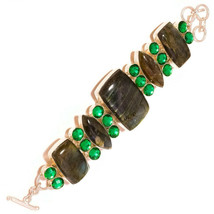 Fire Labradorite with Emerald Gemstone 925 Silver Handmade Statement Bracelet - £37.83 GBP