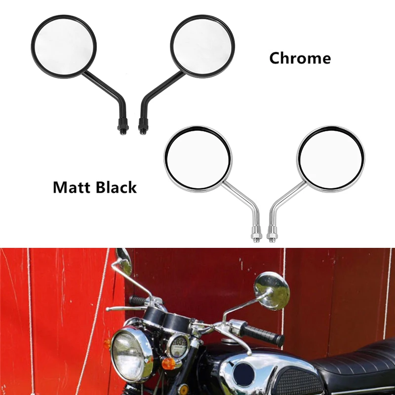 2Pcs/Pair 8mm 10mm Motorcycle Rearview Side Mirrors Convex Chrome/ Black Round - £23.37 GBP+