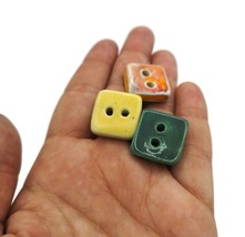 3Pc 20mm Square Sewing Buttons 2 Hole, Novelty Handmade Ceramic Beads Fo... - £12.91 GBP