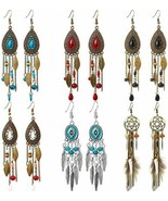 Bohemian Earrings Set Wholesale Feather Jewelry Assorted Set Bronze 6 Sets - $27.99