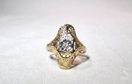 Vintage 10K Yellow Gold Filigree Diamond Ladies Ring Size 7 1/2 K1300 - £216.51 GBP