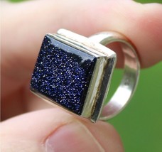 STERLING SILVER ladies ring CHUNKY SQUARE 925 size 7 PURPLE SPARKLE - £31.69 GBP