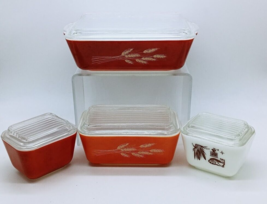 Pyrex Autumn Harvest Wheat Casserole Dish 4 pc Set with lids Great Condition - $165.00