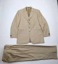 Vintage 90s FUBU Mens 42L 35W Baggy Players Wool 2 Piece Suit Sharkskin Beige - £148.75 GBP