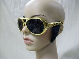 Gold Elvis Style Costume Glasses w/ Black Sideburns Rockstar King Rock 5... - $13.80 CAD