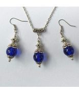 Victorian Cobalt Blue Silver jewelry set Blue jewelry set necklace earri... - $52.00