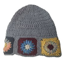 Large Crochet Knit Hat Winter Beanie Granny Square Gray 11 Inch Wide Adult - £6.64 GBP