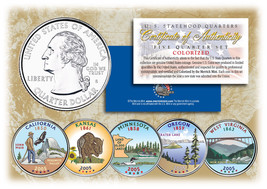 2005 US Statehood Quarters COLORIZED Legal Tender 5-Coin Complete Set w/Capsules - £12.66 GBP